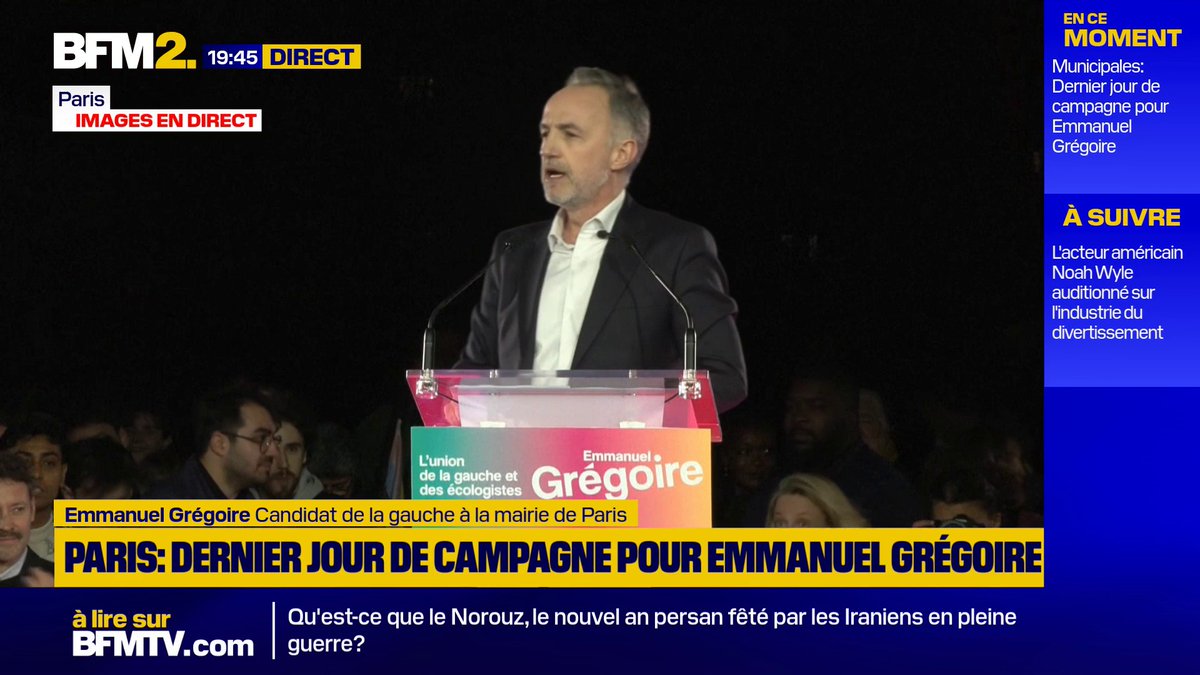 Municipales: "Nous allons gagner parce que notre combat est juste", lance Emmanuel Grégoire (Union de la gauche) pour le dernier jour de campagne du second tour #BFM2