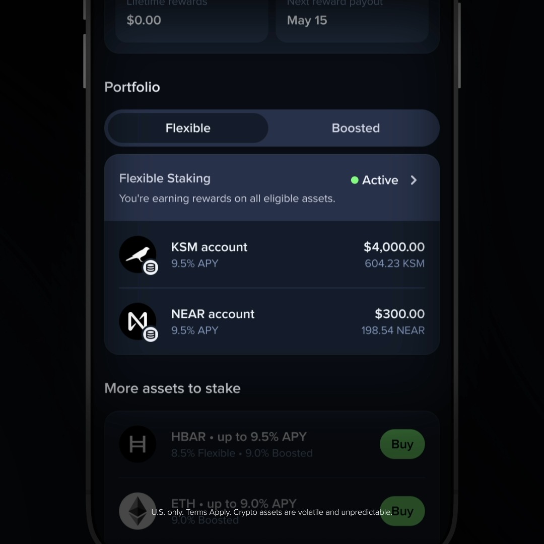 Every day is a new chance to STACK. Opt in to Flexible Staking to turn your holdings into weekly rewards. Your future self will thank you 😎 See how it works ↓ U.S. only. Terms Apply. Crypto assets are volatile and high-risk. No consumer protection.