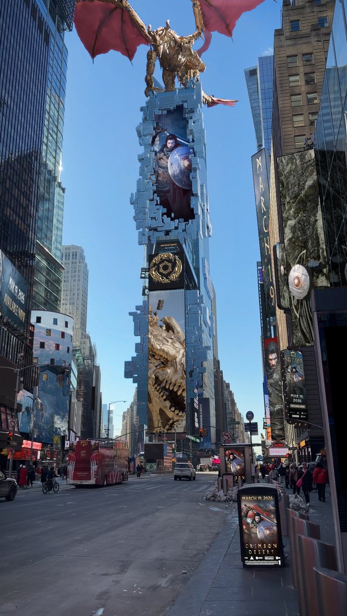 Times Square has never felt more like Pywel... Golden Star brings the adventure to NYC! #CrimsonDesert #OutNow VFX brought to "life" by artists at Busterwood studio and Liquid Advertising.