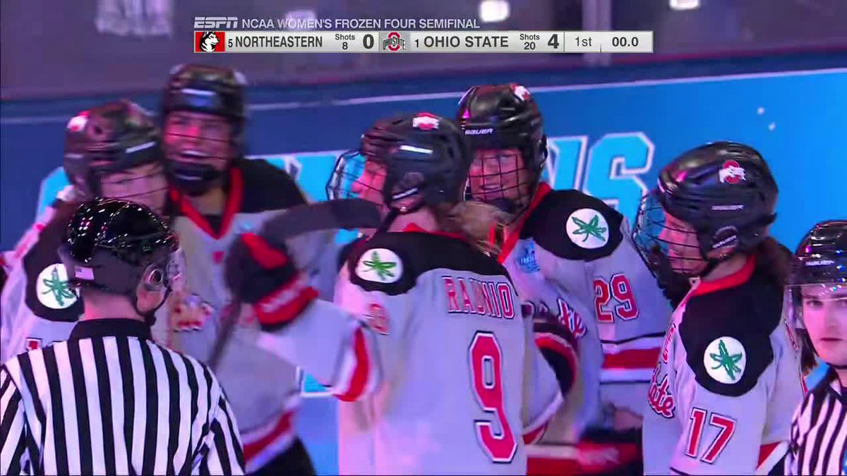 Peschel beats the buzzer 💥 Ohio State Women's Hockey heads into the 2nd period with a 4-0 lead 🙌 #WFrozenFour on ESPN+ 📺