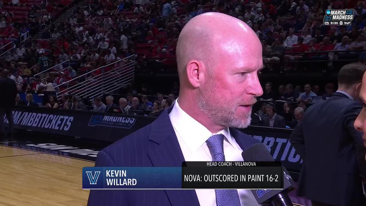 Villanova HC Kevin Willard: "I'm gonna fire my staff." Lauren Shehadi: "Not now." Willard: "Yeah, I am. Because we've given up 8 points on underneath out-of-bounds defense. The only thing I'm gonna do is fire them and get a new staff." #MarchMadness