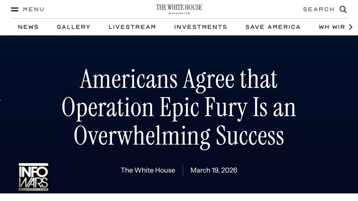 "Americans Agree That Operation Epic Fury Is An Overwhelming Success" Tone-Deaf White House Claims The Iran War Is Largely Supported By The American People »WATCH THE ALEX JONES SHOW LIVE NOW: