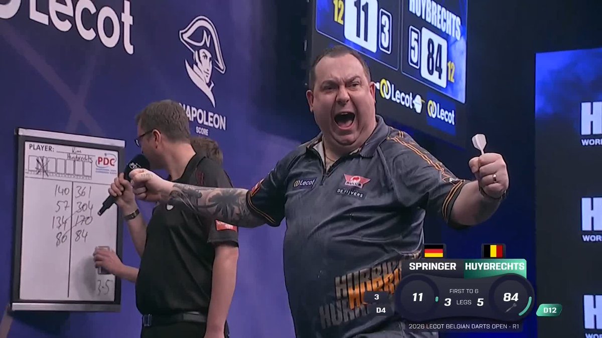 THE HURRICANE BLOWS SPRINGER AWAY! Kim Huybrechts rattles off four straight legs to beat Niko Springer on home soil... what an atmosphere at the Oktoberhallen! 🇧🇪 📺 #ET3