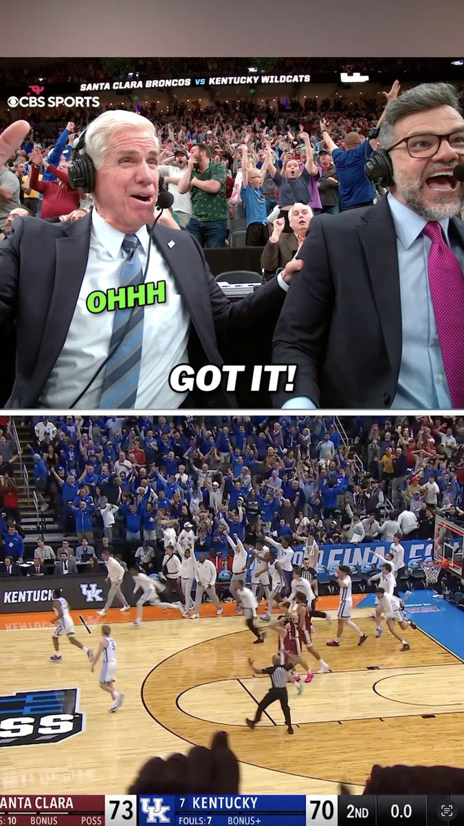 “OTEGA OWEH HAS JUST ETCHED HIS NAME INTO MARCH MADNESS LORE!” Spero Dedes and Jim Spanarkel were ready for the madness during the thrilling finish of Santa Clara vs. Kentucky.