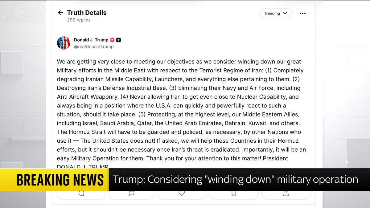 "What this actually represents is a President who is looking for a retreat." Sky's Mark Stone analyses Donald Trump's Truth Social post saying the U.S. is considering 'winding down' its military efforts in Iran. 📺 Sky 501, Virgin 602