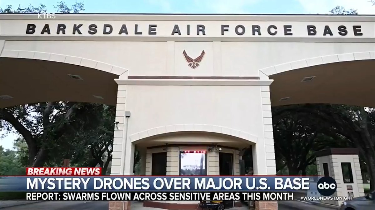 Law enforcement officials have warned of “a significant threat to public safety and national security” after swarms of high-tech drones invaded the airspace over a U.S. base with B-52 bombers and the Air Force’s nuclear command. Aaron Katersky reports.