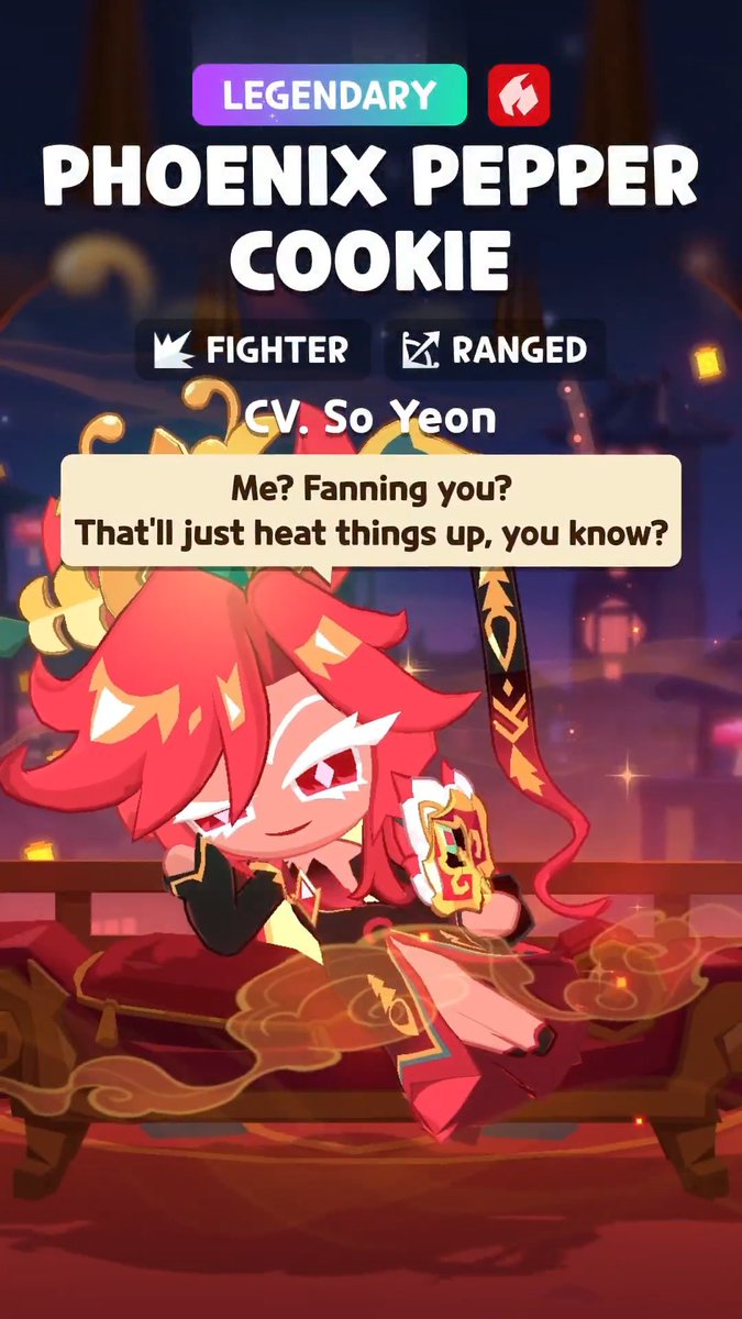 "Hehe, you wish to make a trade with me?" The Fire Guardian Cookie makes her appearance in CookieRun: Tower of Adventures! This Cookie is the Guild Master of the Sleepless Streets' Merchants' Guild, rising from the ashes with even hotter flames after any setback! Coming March 25