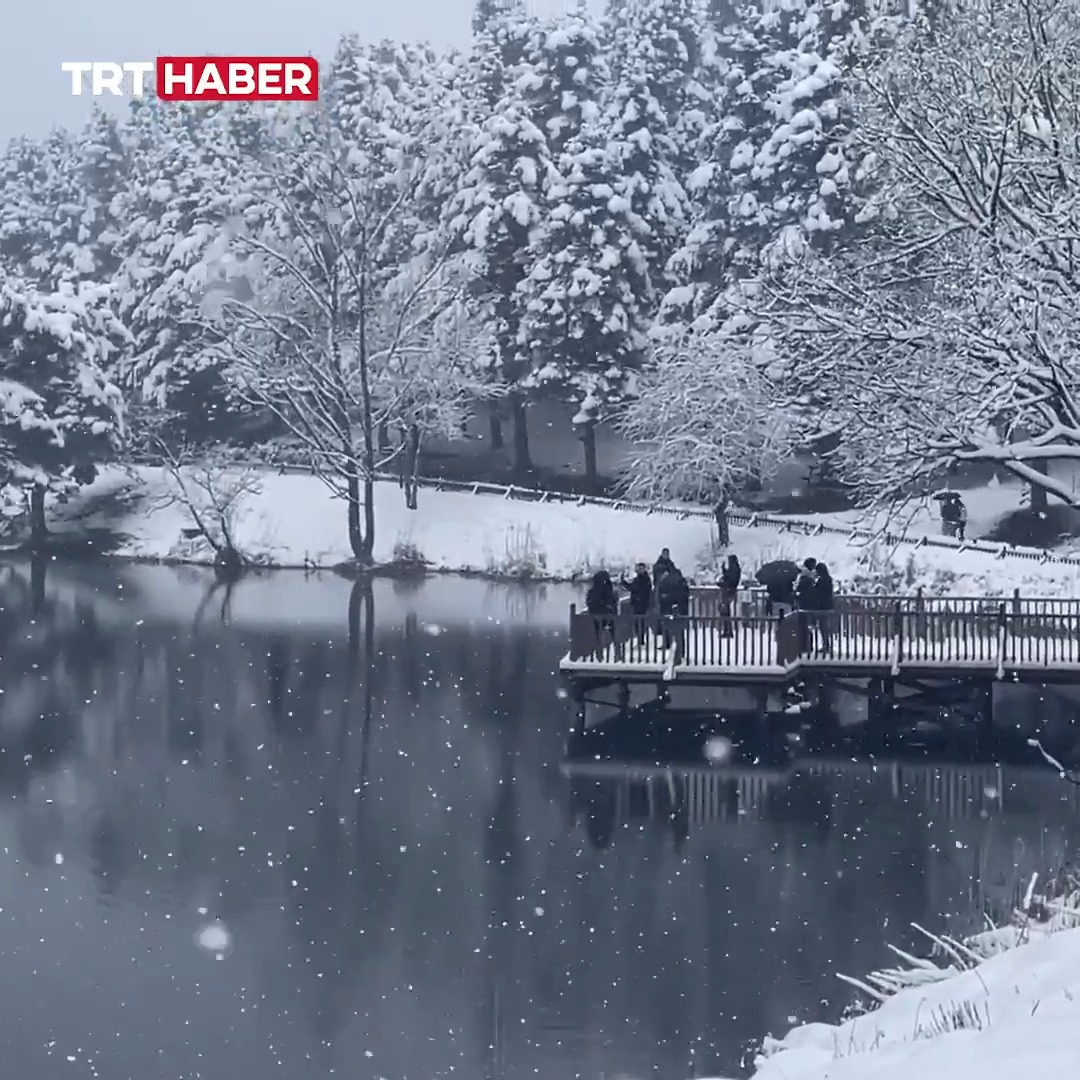 Bolu'da mart ayında yağan karla Abant Gölü Milli Parkı ve Gölcük Tabiat Parkı beyaza büründü.