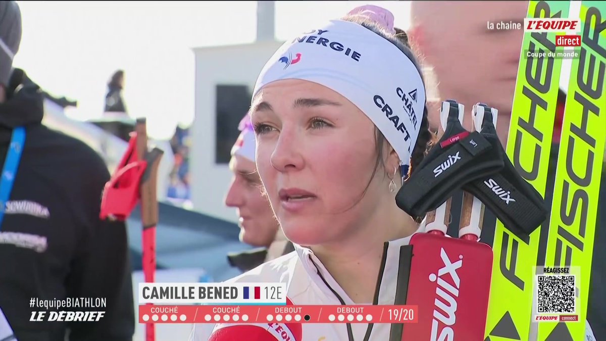 12e de la poursuite, Camille Bened s'est livrée sur les raisons de sa contre-performance : "J’ai eu mes règles ce matin. Y’a 2 jours, ça allait très bien, aujourd’hui, j’avais pas d’énergie. Je suis contente de m’être battue avec les armes du jour." #lequipeBIATHLON