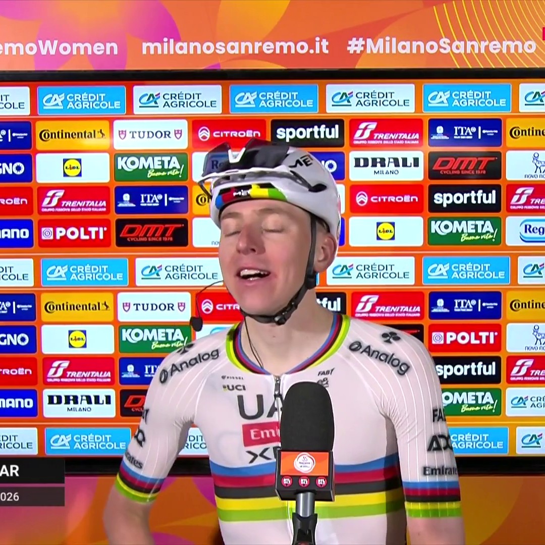 "Por un segundo he pensado que todo se había acabado" 🗣️ Pogacar, tras ganar por primera vez la Milán-San Remo. #MilanoSanremo