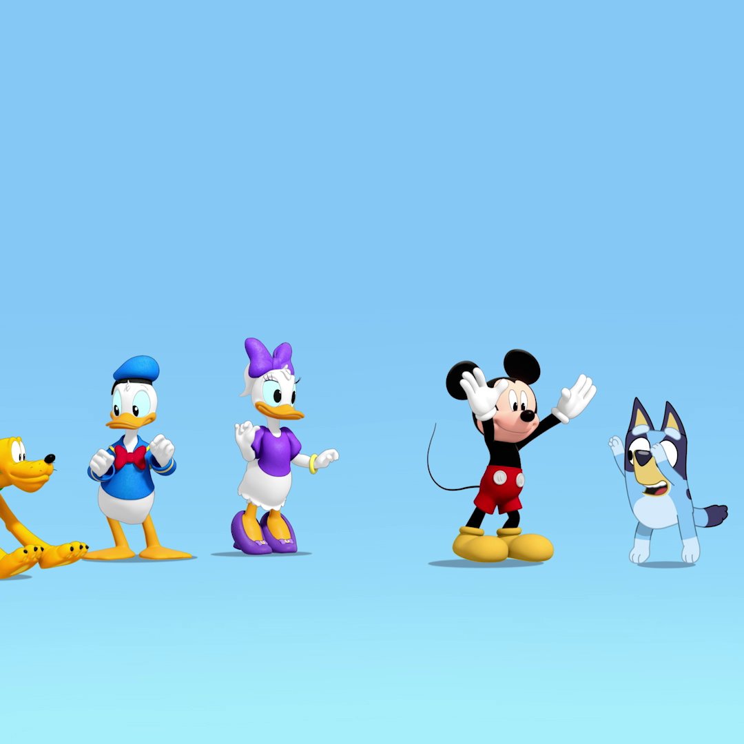 The one where the Heelers meet Mickey and friends 🩵❤️ Mickey + Bluey, a brand new short, is available now on #DisneyPlus