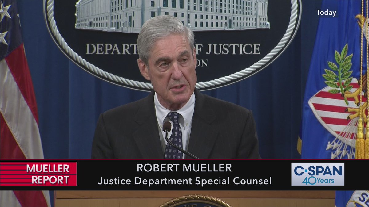 Former FBI Director &amp; Special Counsel Robert Mueller has died. From 2019, Mueller statement on investigation into Russian interference in 2016 presidential campaign.