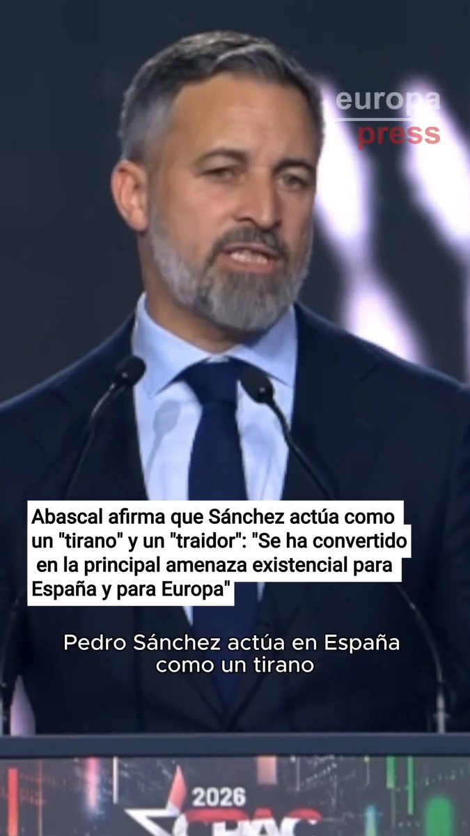 Abascal afirma que Sánchez actúa como un "tirano" y un "traidor": "Se ha convertido en la principal amenaza existencial para España y para Europa"