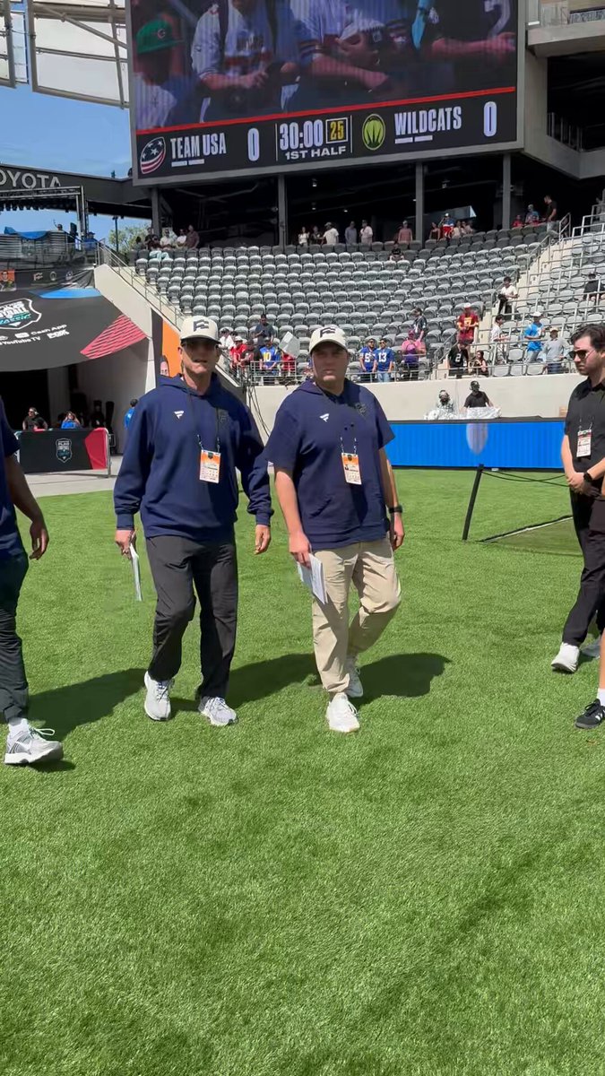Jim Harbaugh is here at the Fanatics Flag Football Classic. DBs coach Steve Clinkscale is also here. Harbaugh is the defensive coordinator for Tom Brady’s team, the founders. Clinkscale is a defensive assistant