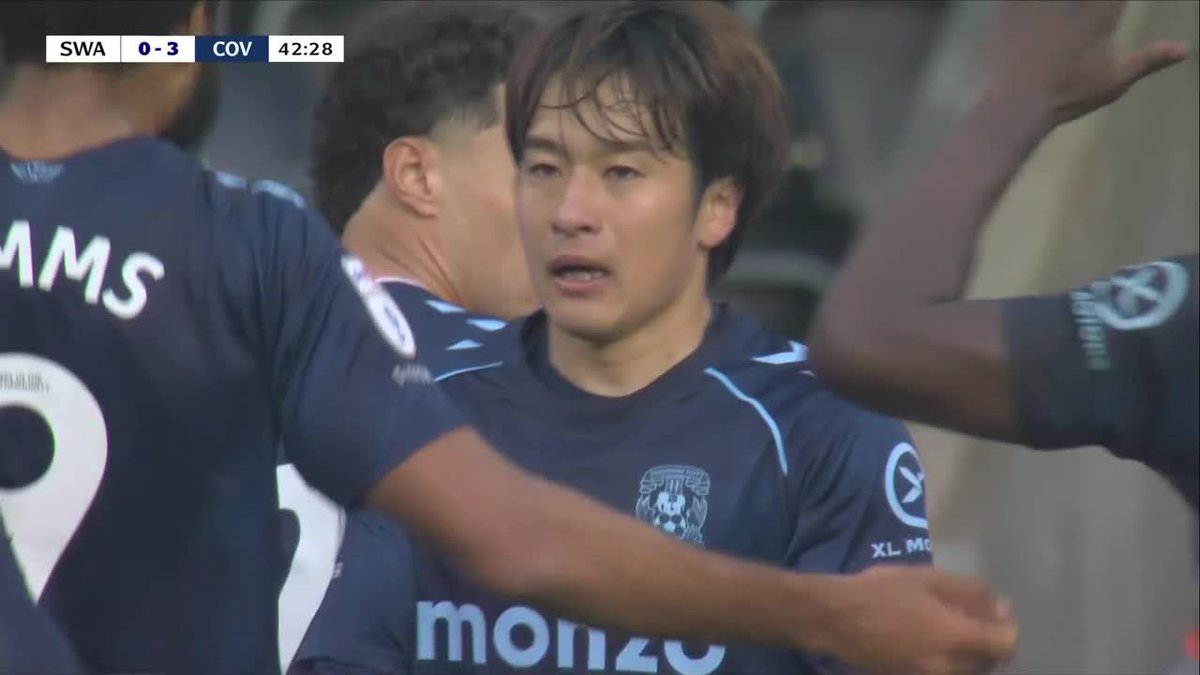 🇯🇵 坂元達裕が今季7ゴール目 🏴󠁧󠁢󠁥󠁮󠁧󠁿 CKから坂元が押し込み、ダメ押し弾を記録。 快勝のコヴェントリーはチャンピオンシップ首位をキープし、プレミアリーグ昇格へ前進。 🎥：DAZN Japan