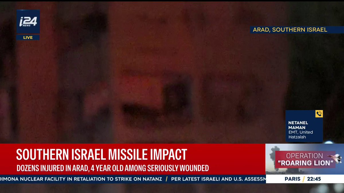 Israeli paramedic speaks to Nicole Zedeck of i24NEWS English from the scene of the Iranian Missile impact in Arad of Israel.