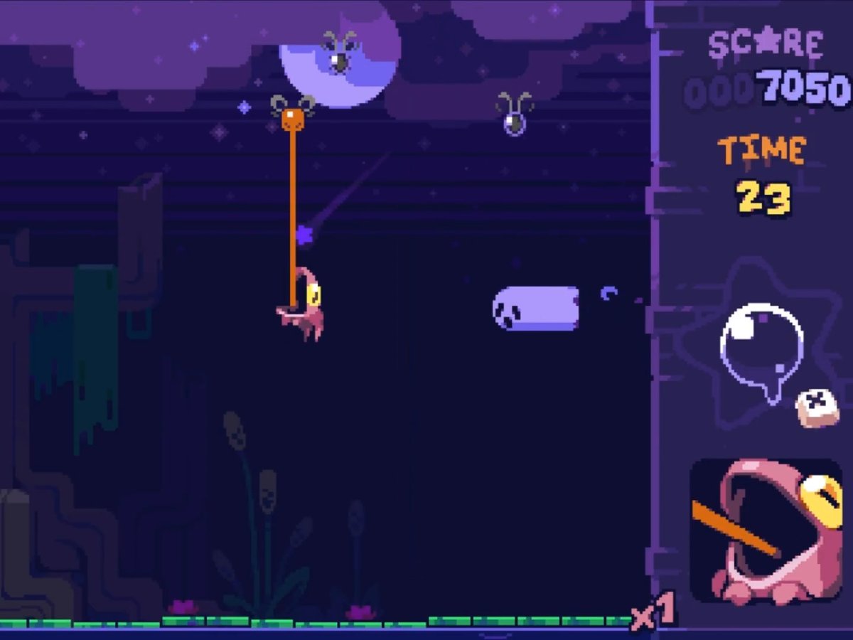 ハエを食べまくるカエルゲーム 『Pullywog』 舌でハエを捕まえて空中を飛び回る。 地面に触れずに複数のものを食べるとコンボ成立。 空中制御がおもしろい無料アーケード風ゲーム。