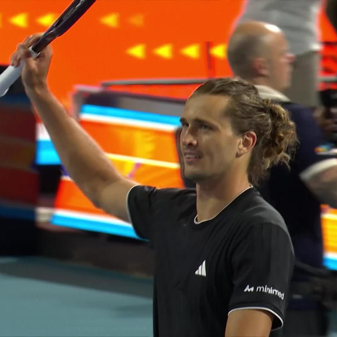 Serving like a BOSS 💥 2018 runner-up Alexander Zverev wins all 20 service points played in set two and defeats Damm 6-2 6-4. #MiamiOpen