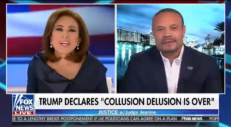 🚨2019. Dan Bongino: I don’t want to hear how MUELLER exonerated Trump. Mueller didn’t exonerate anybody. Trump exonerated Trump because HE DIDN’T DO ANYTHING WRONG.” Dan Bongino Jeanine Pirro