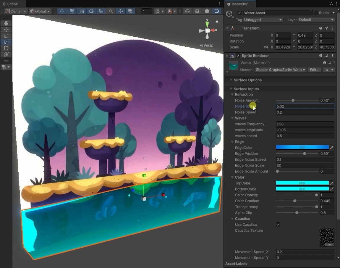 I’ve been working on a 2D water shader for Unity games using Shader Graph. So, I decided to polish this asset to make it very easy to set up and use, while still offering a high level of customization for game developers. If you are interested in this type of asset for your game, you can acquire it below. #shadergraph #madewithUnity Unity #water #watershader
