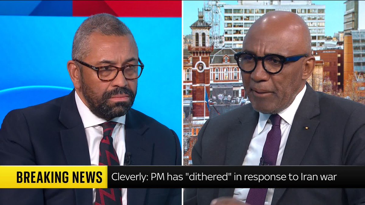 "He was dithering, he was undecided. And that, I fear, has undermined our standing in the world." Sir James Cleverly says Trump's accusation of 'European cowardice' is inappropriate, but argues that the prime minister "sat on his hands" instead of supporting action against Iran.