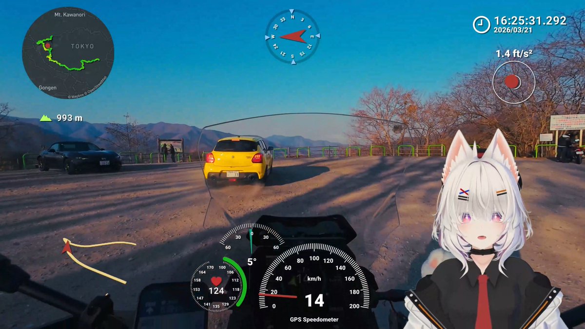 ワークアウトでGPXログを取って映像にオーバーレイしたらホントにゲーム画面みたいになっちゃった🙄 これ右下のシロいの以外はリアルタイム情報だよ、すごいよね！ あと連休は奥多摩走ってきました🏍️ 水位めっちゃ低くなっててびっくり！ #モトいの