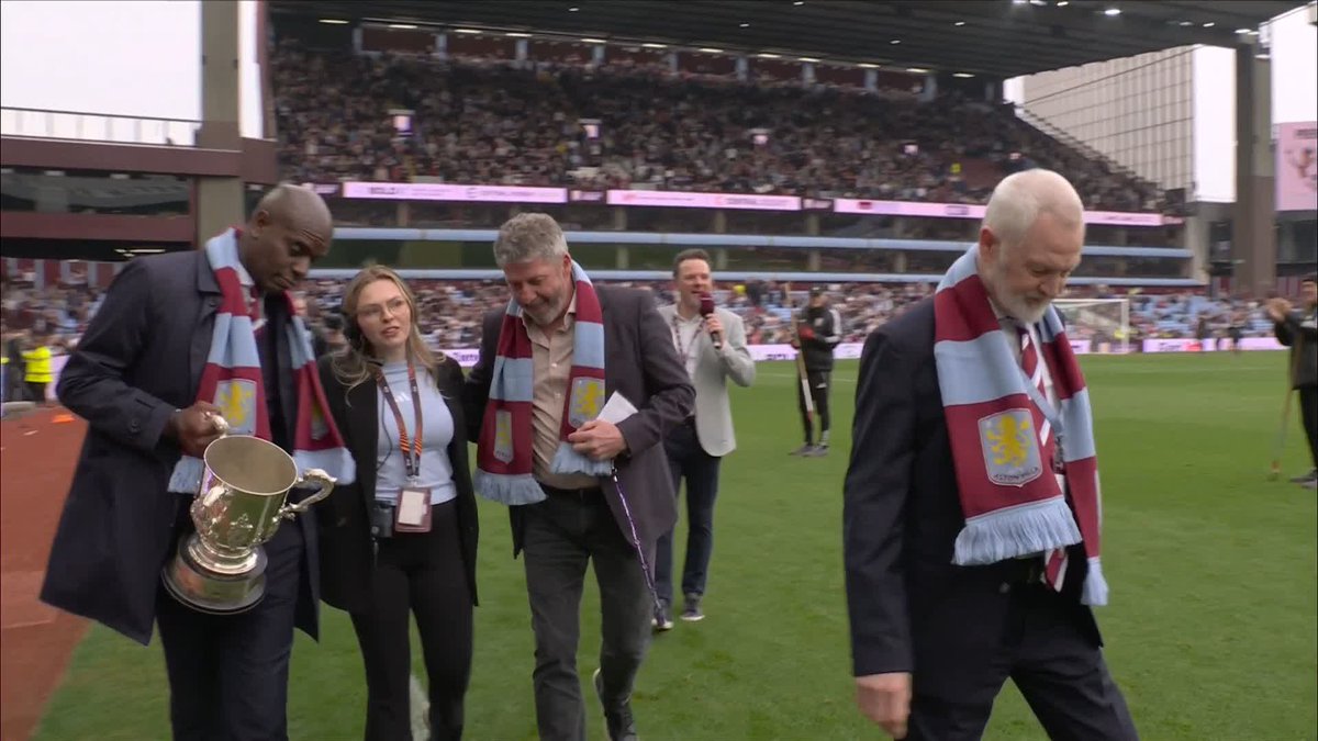 Aston Villa's very own Ian Taylor, Andy Townsend &amp; Brian Little bring a special gift to Villa Park! 🏆👀