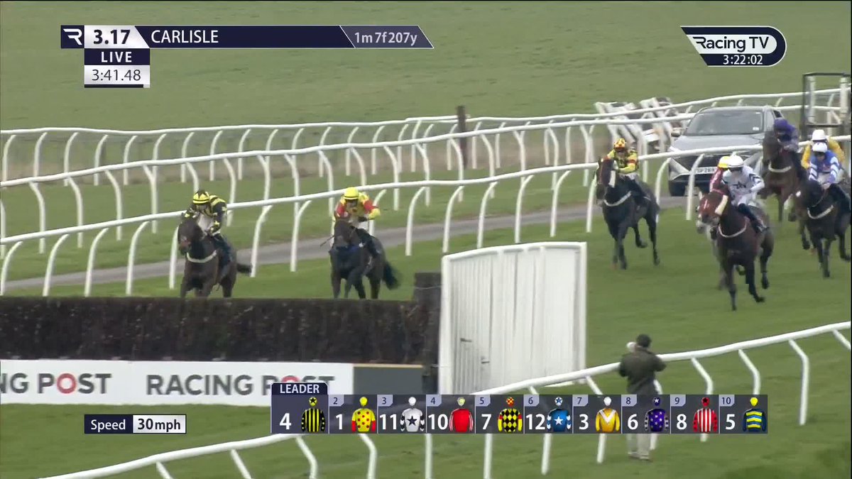 Four-timer! What a jump from Marty McFly at the last as he goes on to land the £40,000 Mark Nield Wealth Management Go North One Man Series Final Handicap Chase for Sandy Thomson