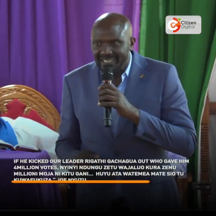 If he kicked out our leader, Rigathi Gachagua, who gave him 4 million votes, nyinyi ndungu zetu Wajaluo kura zenu millioni moja ni kitu gani…huyu ata watemea mate sio tu kuwafukuza - Joe Nyutu