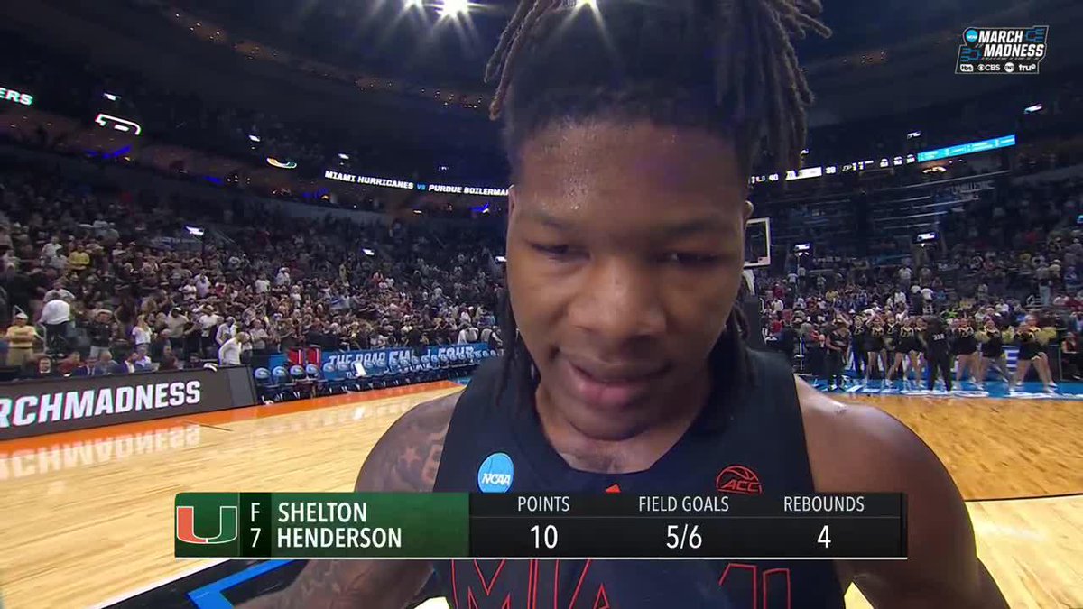"We're just built that way ... we gotta stay that way and get the dub." @jonrothstein caught up with Shelton Henderson as @caneshoops heads to the break with a lead over Purdue