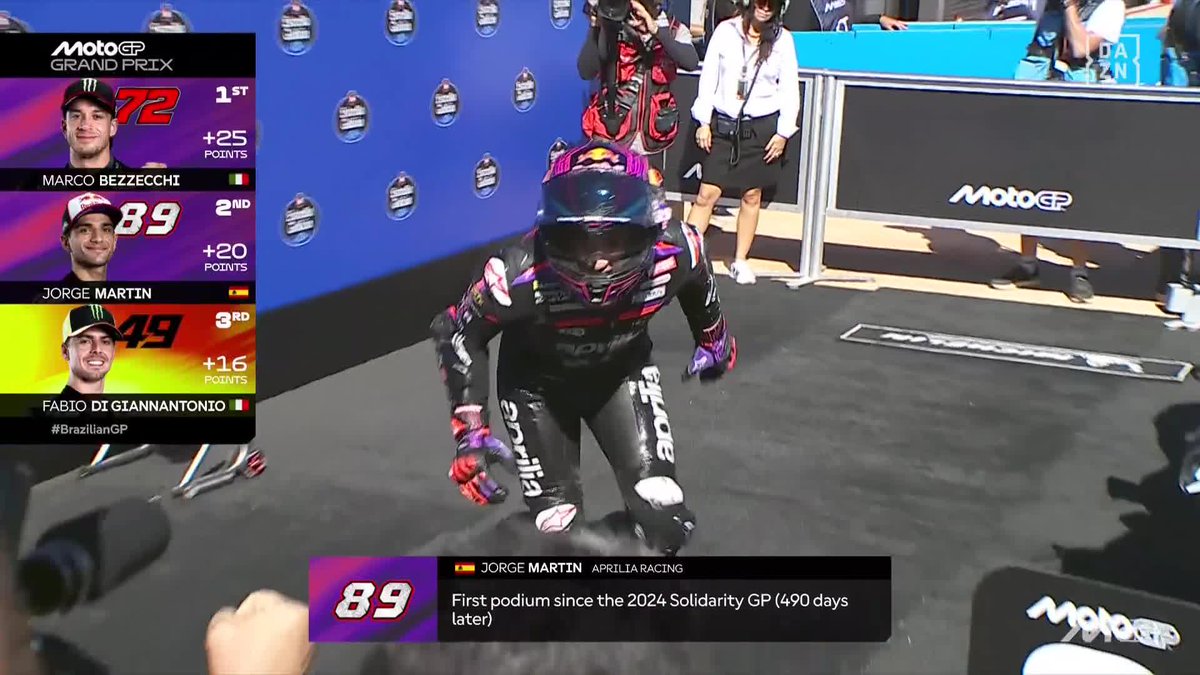Jorge Martín es insistencia. Jorge Martín es sacrificio. Jorge Martín es un pilotazo. 490 días después... vuelve al podio de una carrera larga. Honor 👏👏👏 #BrazilianGP 🇧🇷 #MotoGP 🏁