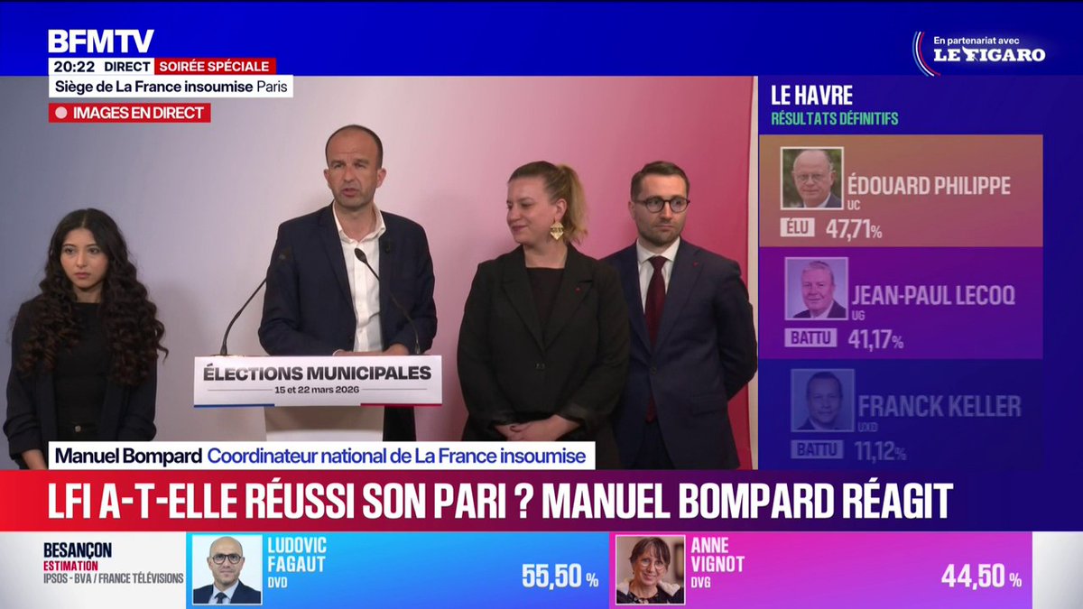 Municipales 2026: "La France insoumise fait une entrée fracassante dans les conseils municipaux", déclare Manuel Bompard