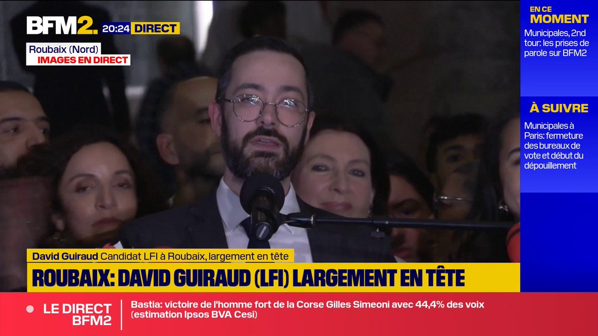 🇫🇷 "Roubaix c'est la France et la France s'est faite à Roubaix", déclare David Guiraud après avoir été élu maire de la ville.