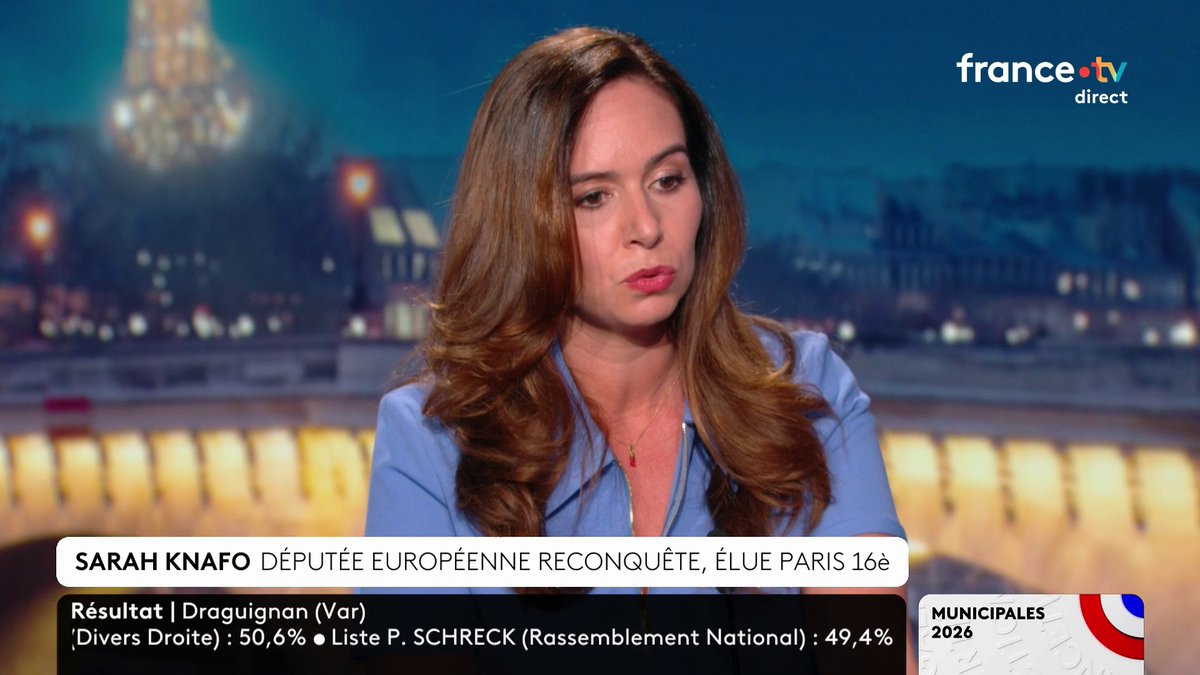 🔴🇫🇷"Je suis très triste pour les Parisiens. J'avais accepté un grand sacrifice en désistant ma liste", déclare Sarah Knafo, députée européenne (Reconquête) et ex candidate à la mairie de Paris. #Municipales2026
