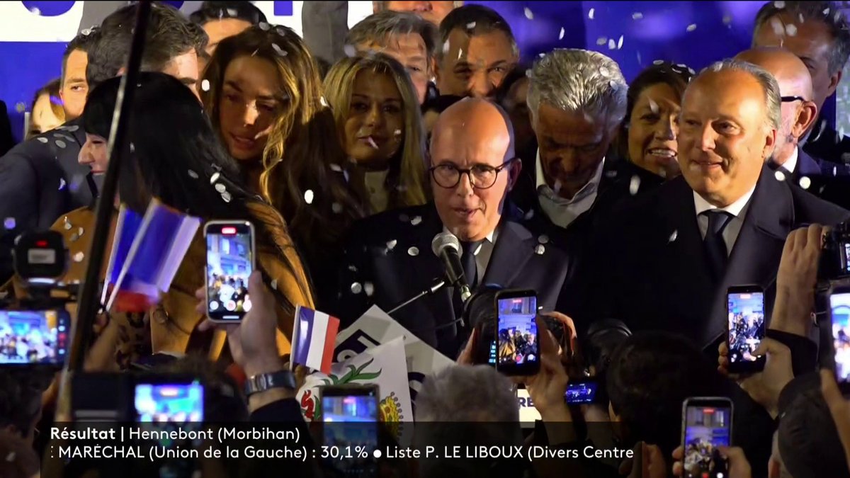 ⚡ "Je suis heureux de vous annoncer que nous avons gagné la mairie de Nice", se félicite Eric Ciotti (UDR) après sa victoire à Nice devant le maire sortant Christian Estrosi (Horizons-LR).