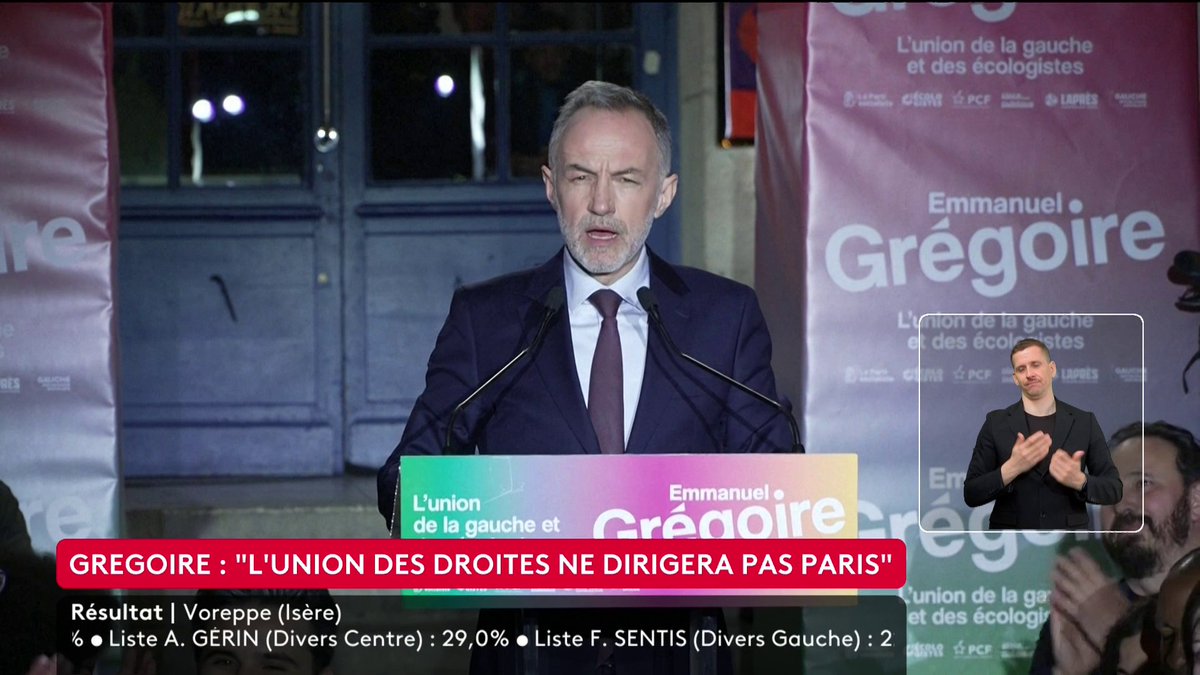 🔴 🗣 "Ce soir, les Parisiennes et les Parisiens ont adressé un message à Jordan Bardella, Marine Le Pen et Sarah Knafo. Paris n'est pas et ne sera jamais une ville d'extrême droite", affirme Emmanuel Grégoire (PS), élu à la tête de la capitale.
