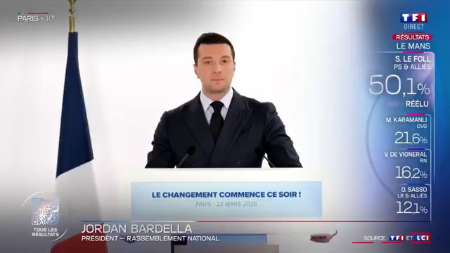 Avec Marine Le Pen, nous mesurons pleinement la responsabilité qui est désormais la nôtre. Les succès de ce soir sont un commencement : le commencement d'une alternance qui devra demain s'incarner à l'échelle de la Nation tout entière. #Municipales2026