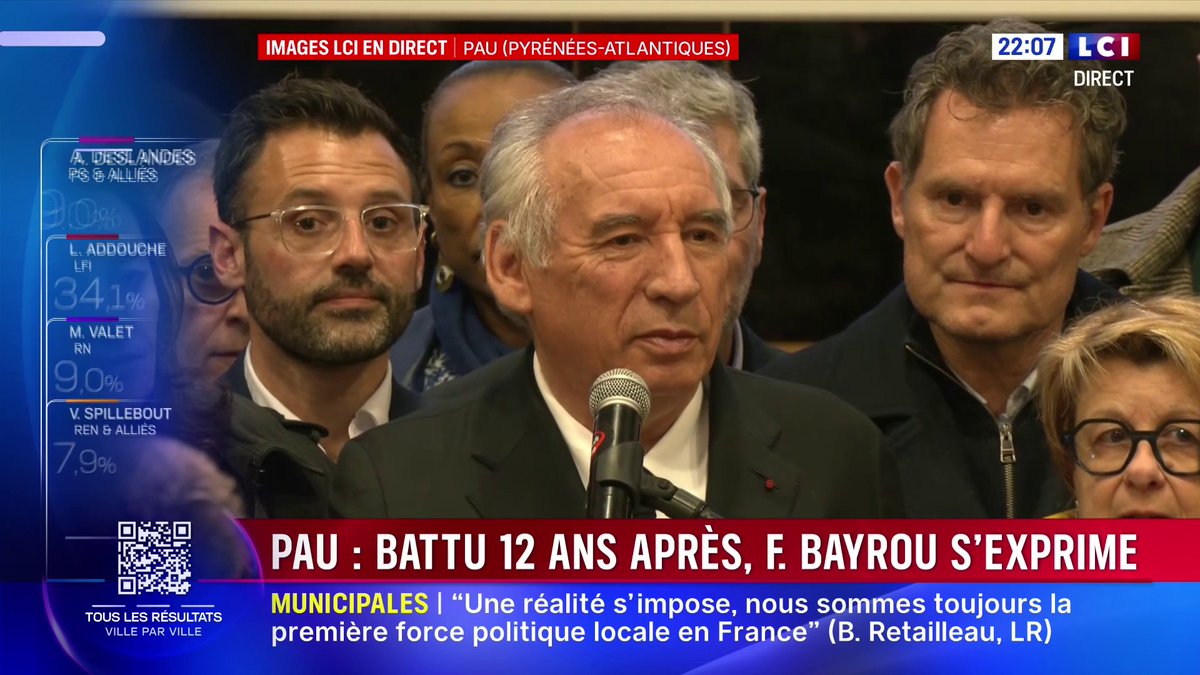 🔴 #Municipales2026 : "Je crains un peu que ce soit un soirée difficile pour notre ville, cela dit, c'est la démocratie", François Bayrou candidat MoDem battu à Pau