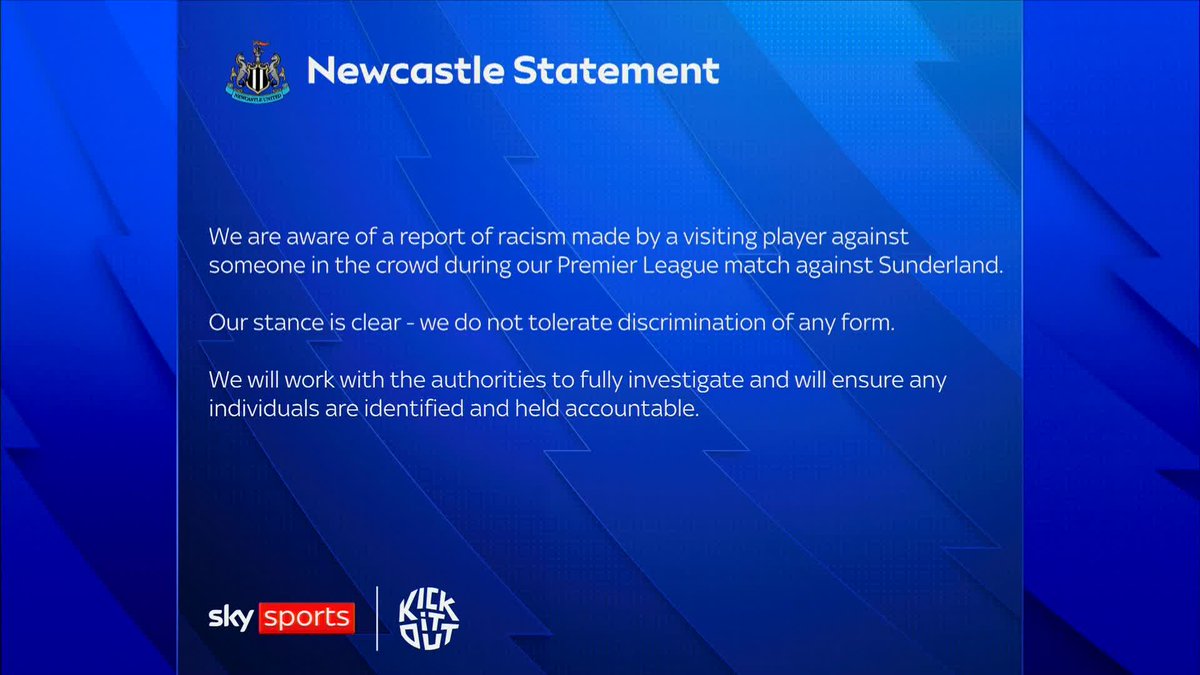 The Premier League, Sunderland and Newcastle's responses to the reports of racism during the Tyne-Wear derby.