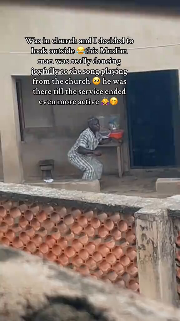 A church member shared a video of a Muslim man living outside the church dancing so hard to a gospel song being played in the church and he was there till they finished the service😧❤️