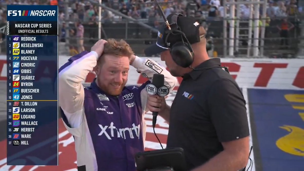 Started 1st. Finished 1st. But it wasn't as simple as it sounds. Tyler Reddick talks with Regan Smith after his fourth victory of 2026.