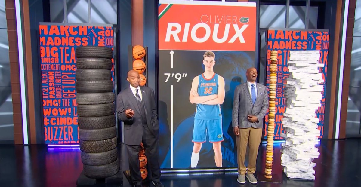 Florida's 7-foot-9 center Olivier Rioux became the tallest player to ever score in the NCAA Tournament on Friday. Our crew Adam Zucker, Clark Kellogg and Charles Barkley wanted to put into perspective just how tall that is.