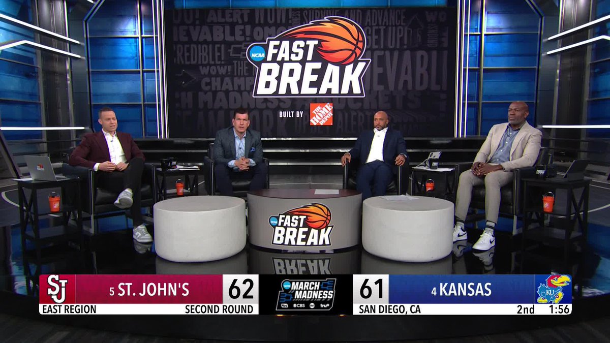 “He went right downhill and got a running start.” The Fast Break crew breaks down the St. John’s buzzer-beater 🚨 #MarchMadness LIVE: 📺