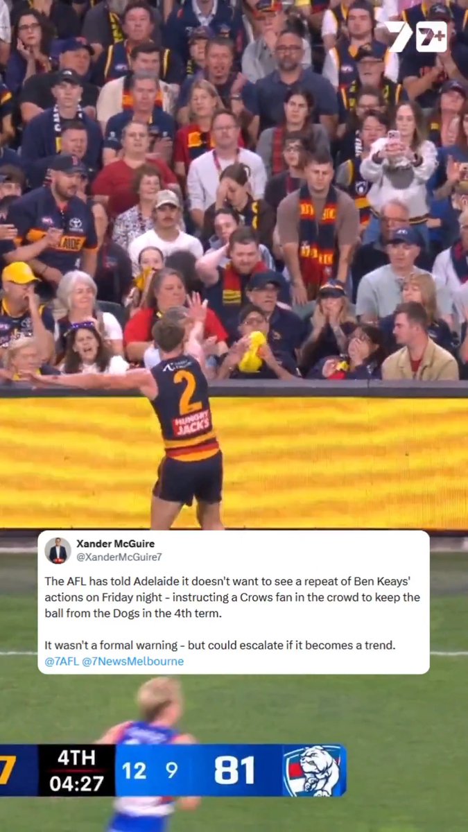 If you're in the front row and get the ball, don't take Ben Keays' advice apparently 😅 (via Xander McGuire)