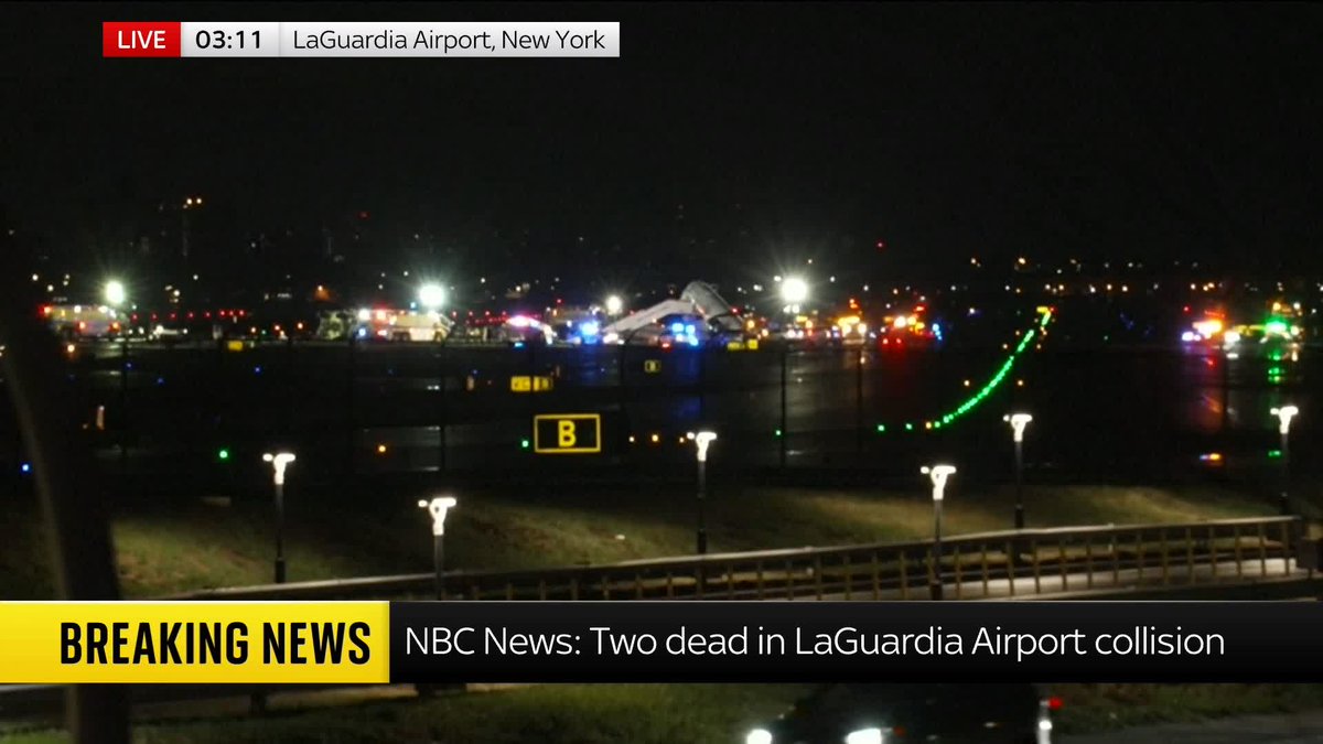 BREAKING: Two people have died after a plane collided with a vehicle at LaGuardia Airport in New York, according to Sky News' U.S. partner NBC News 📺 Sky 501, Virgin 602, Freeview 233 and YouTube