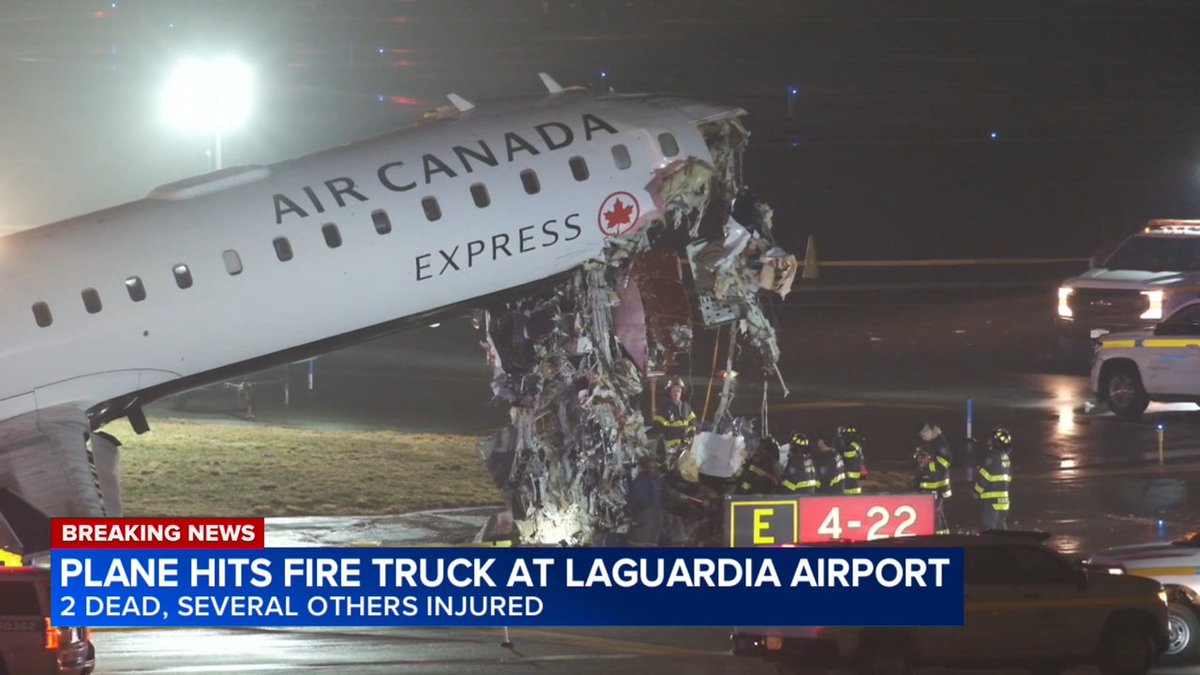 An Air Canada plane collided with a Port Authority vehicle after landing at LaGuardia Airport late Sunday night, killing the pilot and co-pilot. Nine people face significant injuries, including a flight attendant, Port Authority officials said. LaGuardia Airport is closed until 2 p.m. Monday and the NTSB is investigating the collision. Phi Taitt reports.