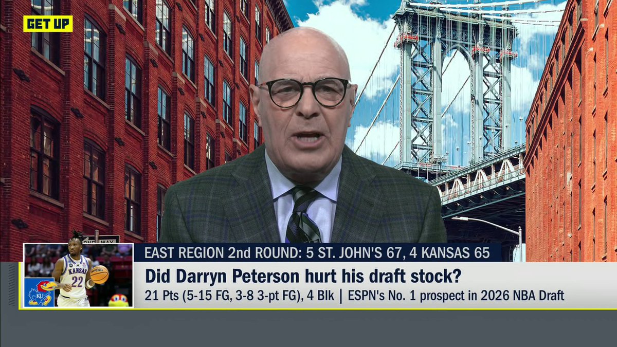 "The guy is a ridiculous shot-maker... but he doesn't work as hard as he needs to. ... That is my concern for Peterson, and that's why I would not take him No. 1." —Seth Greenberg on Darryn Peterson after Kansas' season-ending loss to St. John's 👀