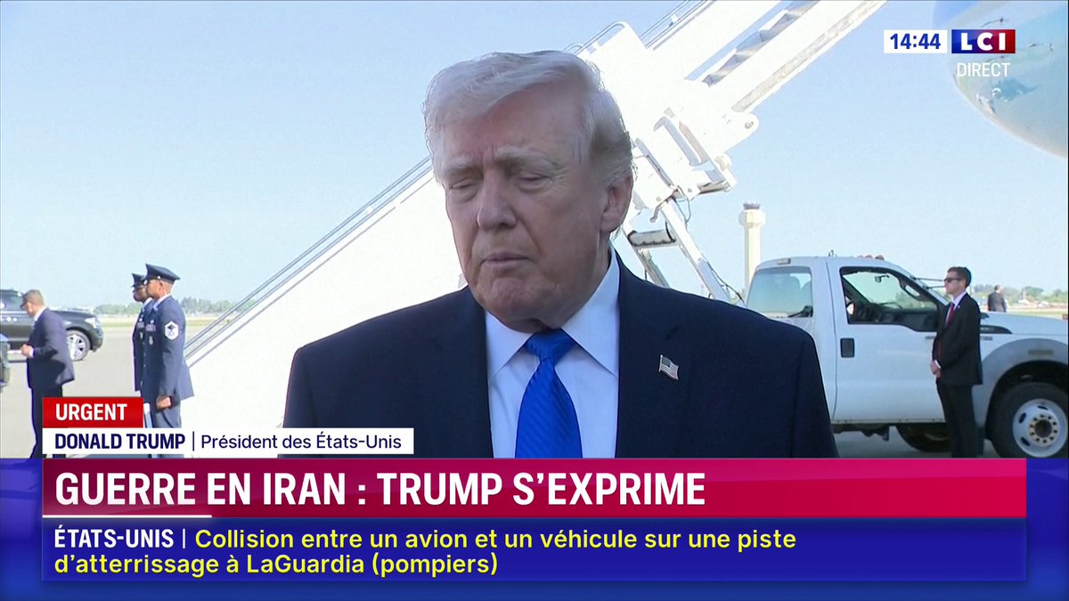 🔴 Guerre en Iran : Trump s'exprime "Nous voulons la paix au Moyen-Orient. Nous voulons que le nucléaire soit complètement anéanti. (...) Ce serait un très bon départ pour l'Iran pour se reconstruire et c'est tout ce que nous voulons!"