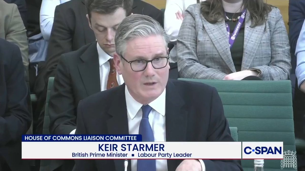Member of Parliament Bernard Jenkin MP sparring with Prime Minister Keir Starmer on war preparation: Jenkin: "It sounds as though you are at peace while we are actually at war." Starmer: "With respect, I'm clearing up the mess that I inherited from the last government."