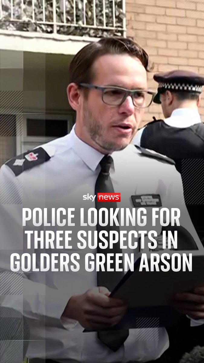 Police have launched a manhunt for three suspects after four ambulances belonging to a Jewish volunteer rescue organisation were set on fire in Golders Green.